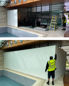 hotel spa temporary wall screening to hire building work